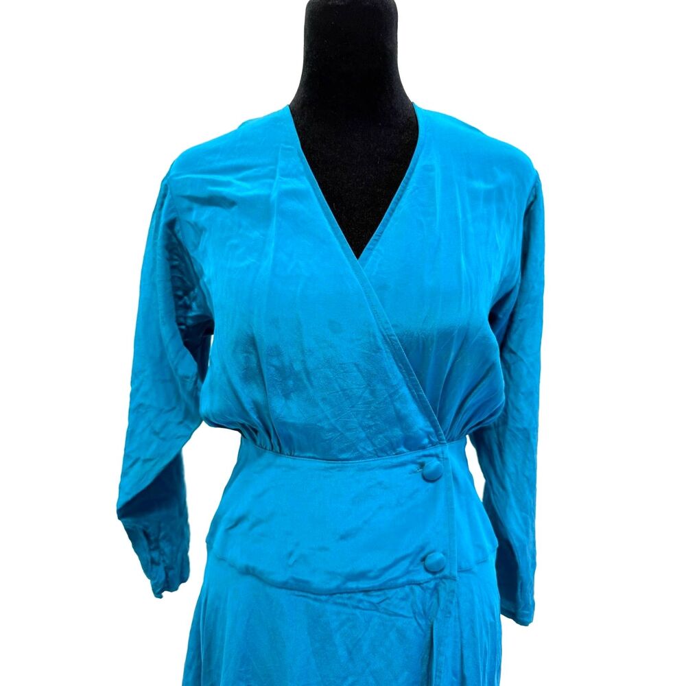 Cybèle teal silk wrap like midi dress - Picture 2 of 7